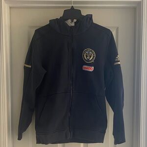 Adidas Navy Hoodie with Gold and White Accents